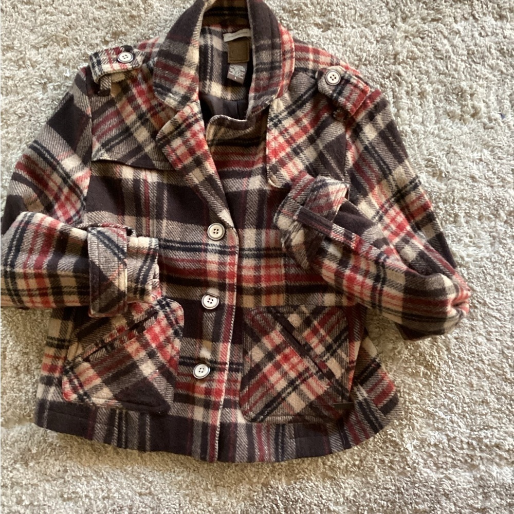 Ruff Hewn Wool Blend Plaid Vintage Style Short Coat Large